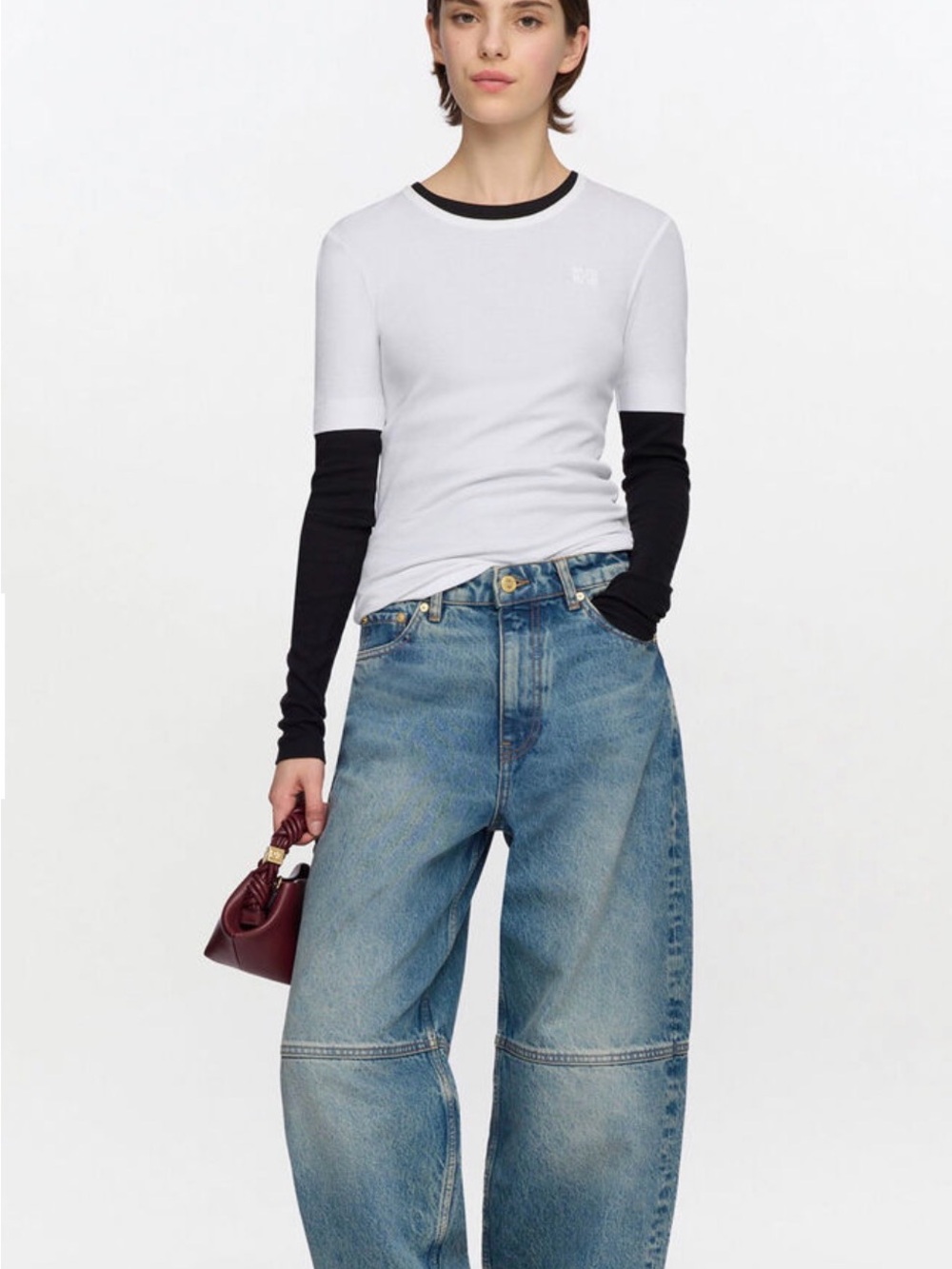 Ganni white soft rib short sleeve